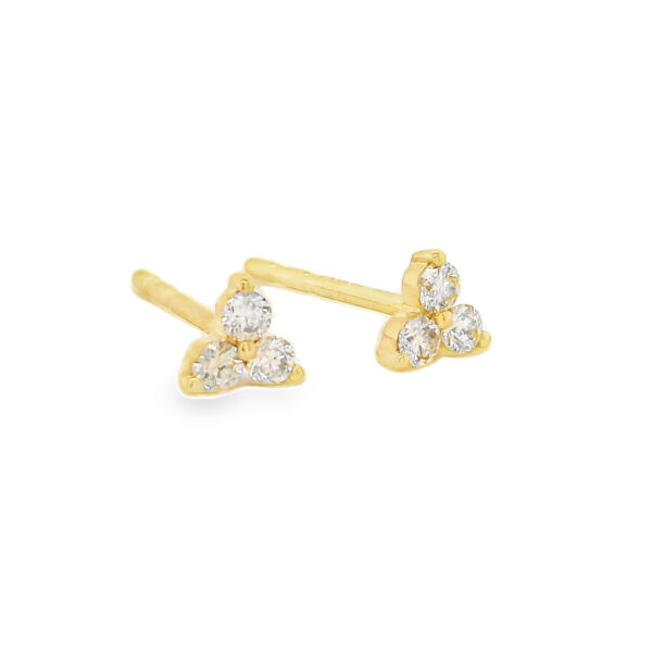 Trio Diamond Yellow Gold Stud Earrings