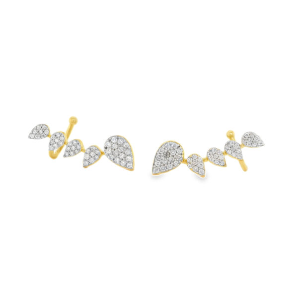 Diamond Yellow Gold Leaf Crawler Earrings