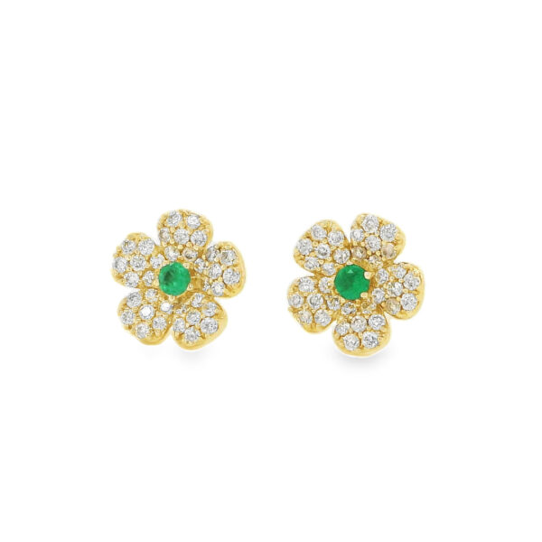 Diamond and Emerald Center Flower Earrings