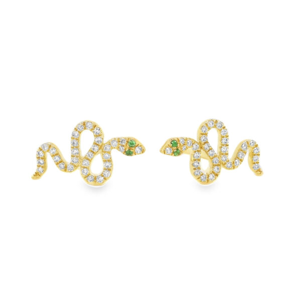 Diamond and Emerald Eyes Serpent Earrings