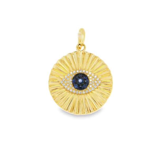 Modern Evil Eye Sapphire and Diamond Pendant