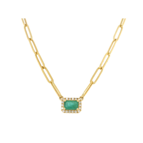 Paperclip Emerald Diamond Necklace