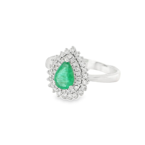 Pear Shaped Diamond and Emerald Ring