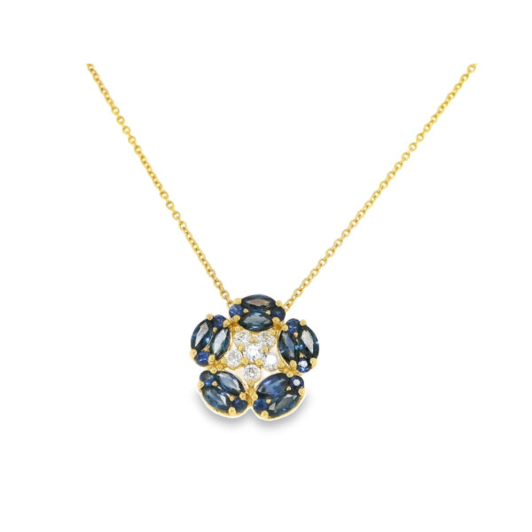 Sapphire Diamond Flower Pendant Necklace