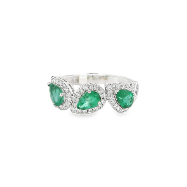 Three Peared Emerald and Diamond Ring