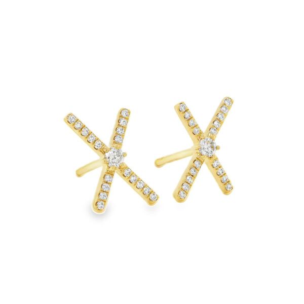 X Shaped Diamond Yellow Gold Earrings