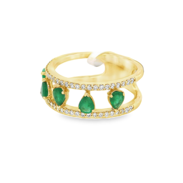 Diamond Yellow Gold Ring with Emeralds