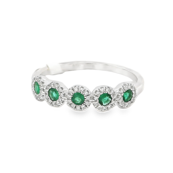 Five Circle Diamond and Emerald Ring