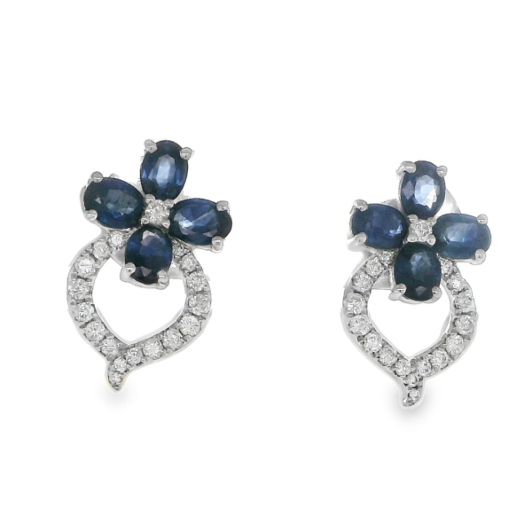 Sapphire Flower and Diamond Earrings