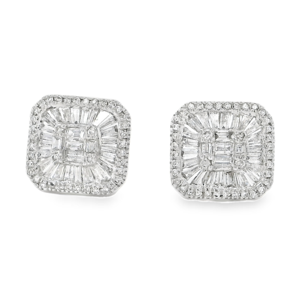 Square Shaped Diamond Stud Earrings