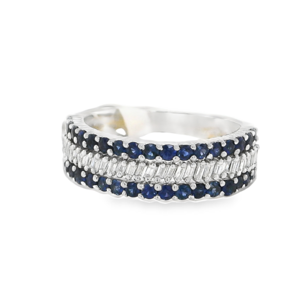 Three Row Sapphire and Diamond Ring