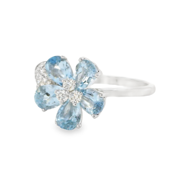 Aquamarine N Diamond Flower Ring