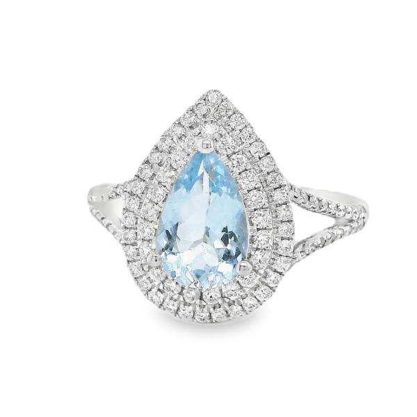 Aquamarine N Diamond Pear Shaped Ring