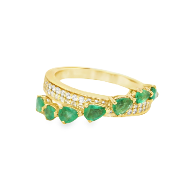 Emerald N Diamond Crossed Ring