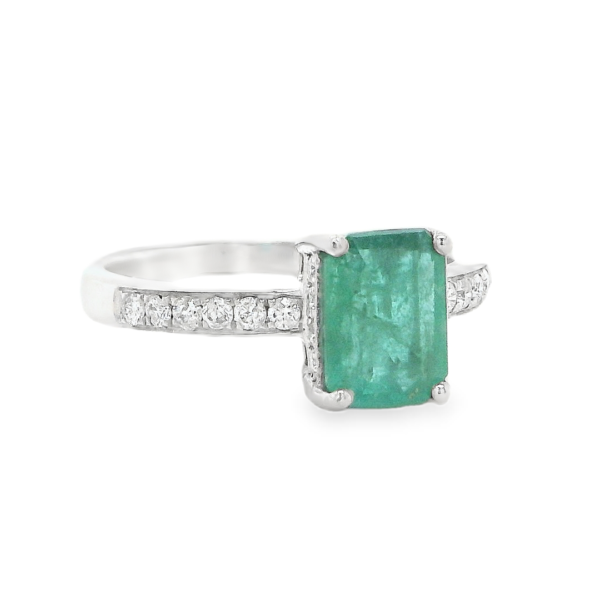 Emerald and Diamond White Gold Ring