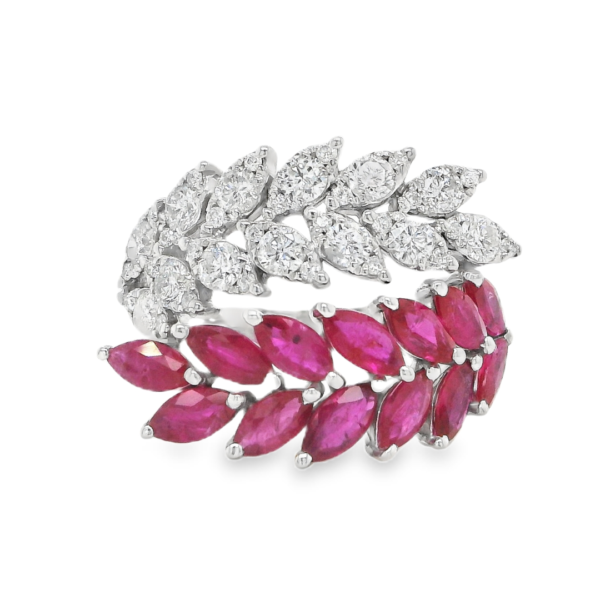 Ruby N Diamond Leaf Ring