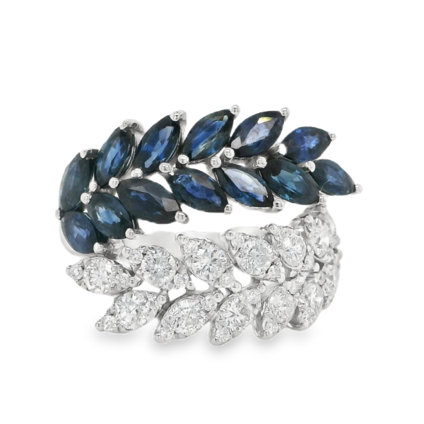 Sapphire N Diamond Leaf Ring