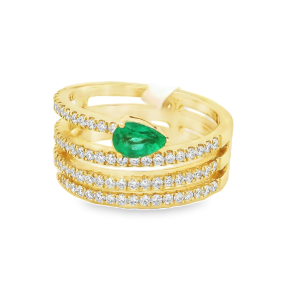 Spiral Gold Ring with Diamonds and Emerald