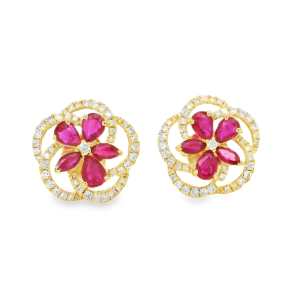 Ruby Flower N Diamond Earrings